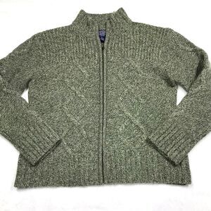 Vntage NEWTON TRADING Zip Cardigan Sweater Women PL Petite Moss Green Cable Knit